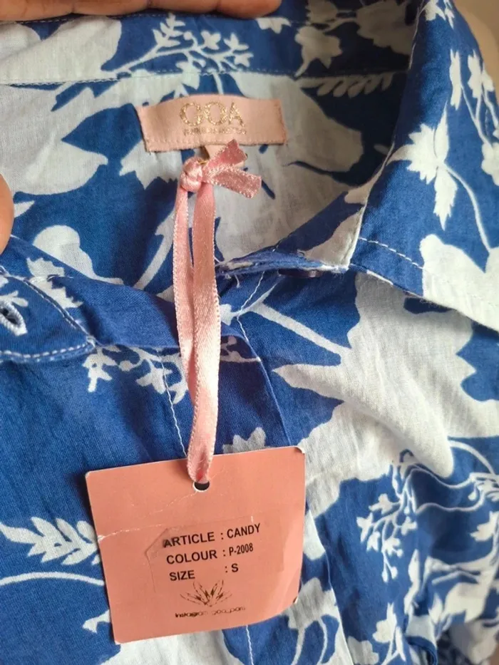 Robe chemise bleue et blanc - style tropical, coupe ample, Goa, neuve, taille S - photo numéro 5