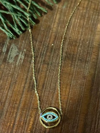 Collier réglable acier inoxydable or cercle œil perles cristaux