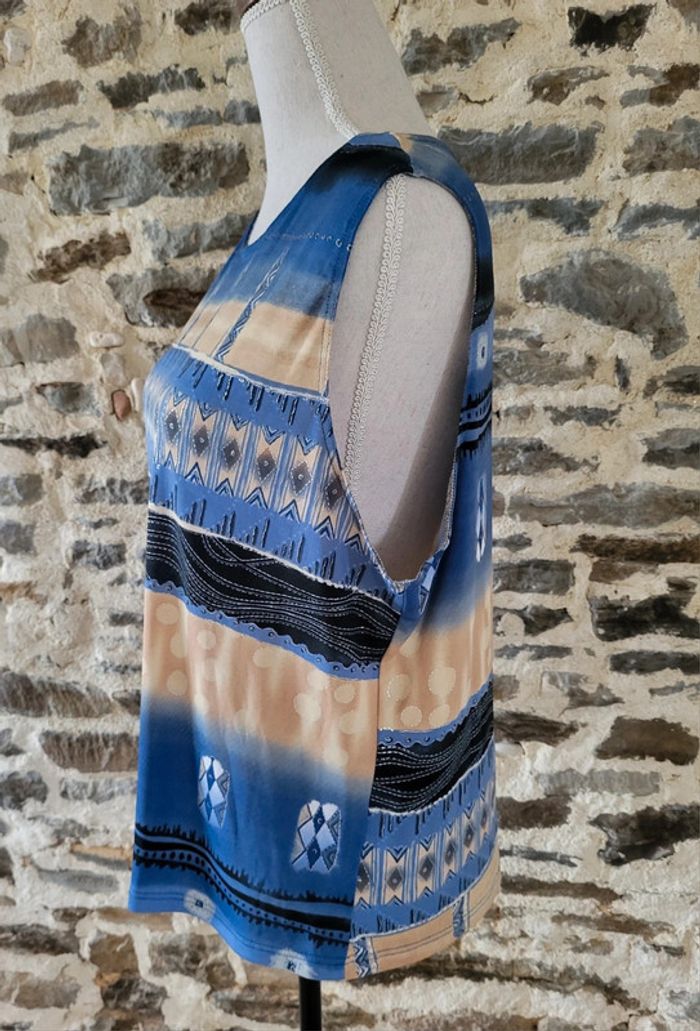 Débardeur à motifs bleu beige irisé Fosby Taille 46 - photo numéro 4