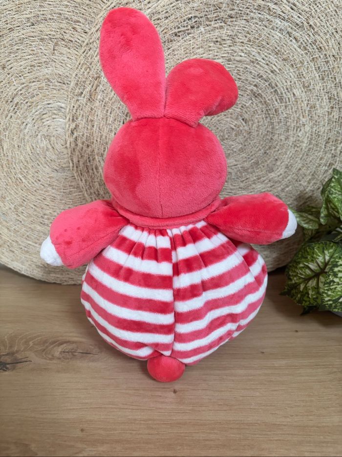 Neuf doudou lapin rose rayé blanc mon doudou mont roucous - photo numéro 3