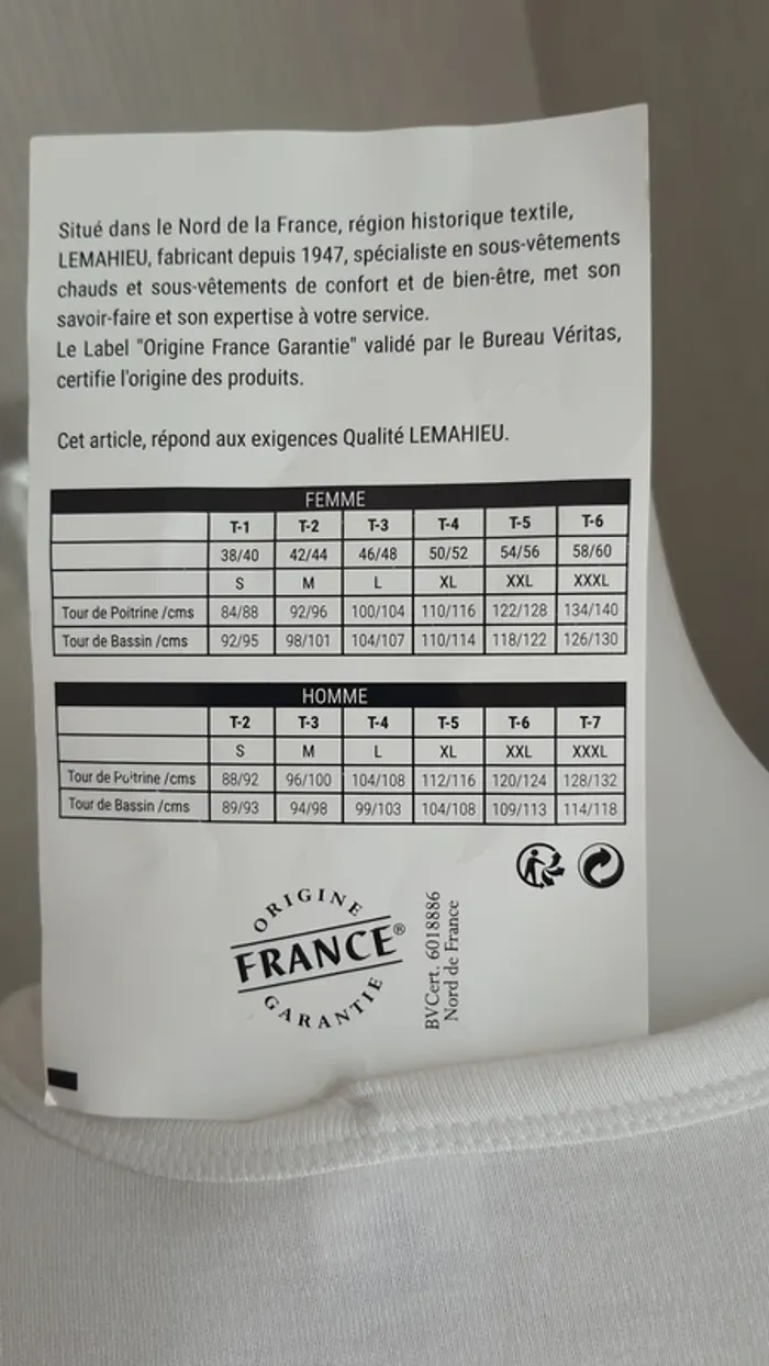 Tee-shirt tribothermic blanc "Hekla par Lemahieu" taille5/ XL neuf - photo numéro 6