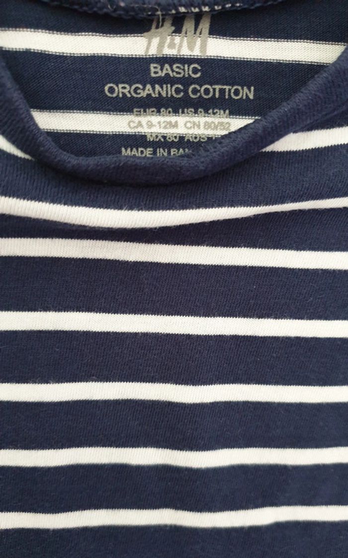 T-shirt rayé marinière, taille 9 - 12 mois, H&M - photo numéro 3