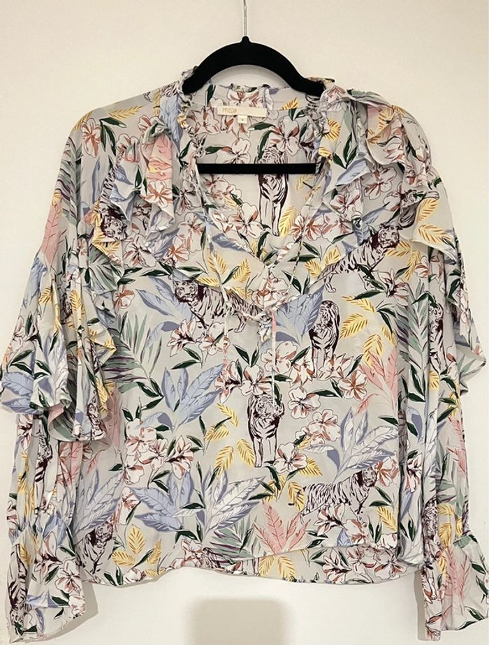 Blouse fluide Maje avec volant jungle blanc Taille 38 - photo numéro 8