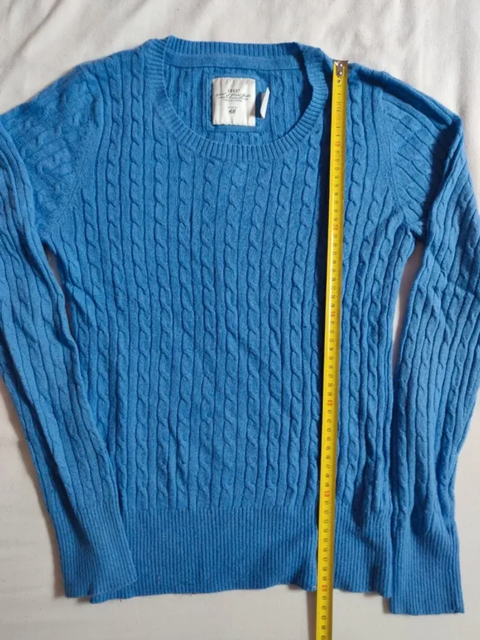 Pull col rond tressé/torsadé bleu clair H&M taille M - photo numéro 7