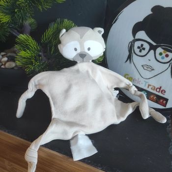 Doudou petit coussin tissu gris Chat chien Raton laveur Pick Oui Beige Marron