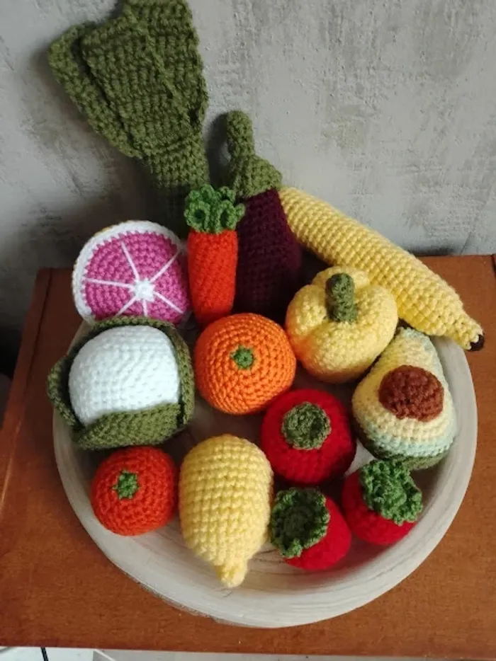 lot de dinette fruit et légume au crochet