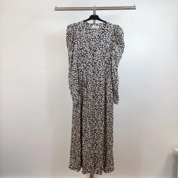Robe longue bleue écru fleurie Mango Taille XS Manches longues A818