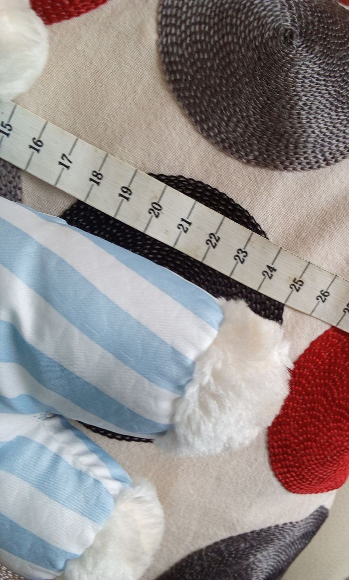 Doudou Pampers  peluche Lapin 25 cm +/-  blanc et bleu bicolore vintage Pampers ancien  vers 1991 rayures   très joli - photo numéro 3