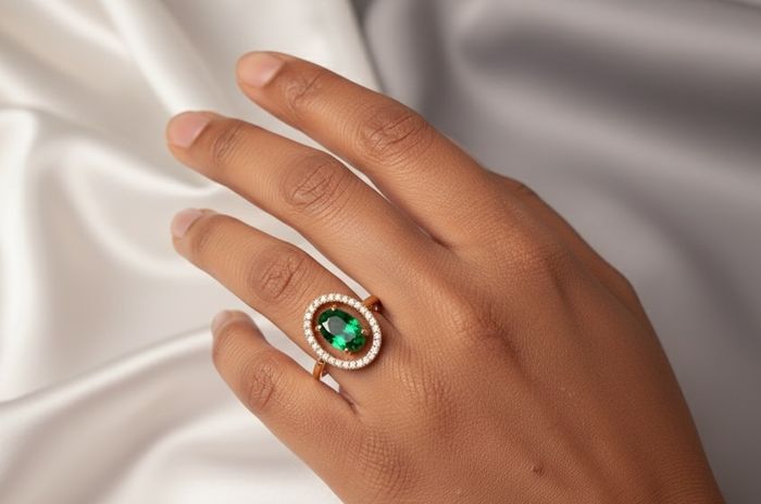 Bague tendance pierre verte femme - photo numéro 2