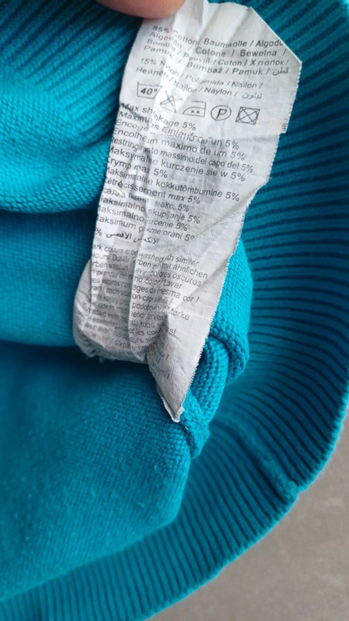 Pull à col V léger bleu turquoise Jack and Jones homme taille M logo brodé - photo numéro 9