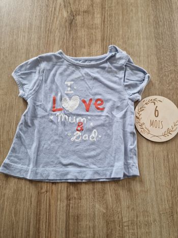 Adorable T-shirt Bébé Fille "I Love Mum & Dad" - 6 Mois - Kiabi