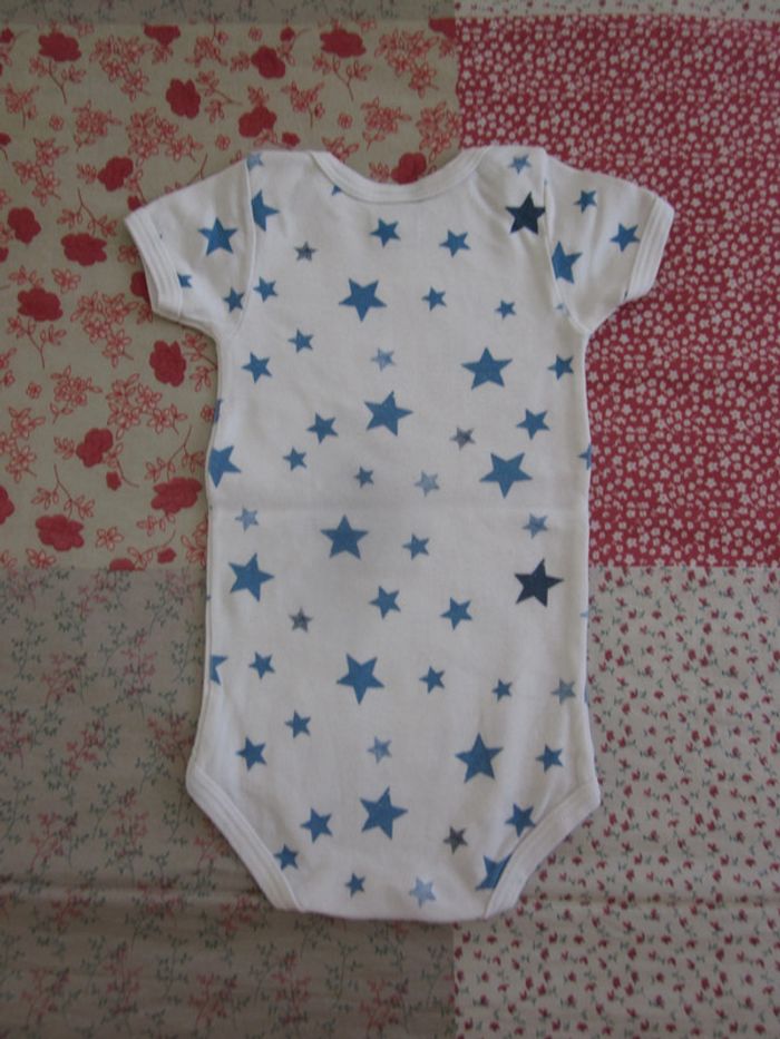Lot de 3 Body manches courtes blanc et bleu 12 mois - photo numéro 3