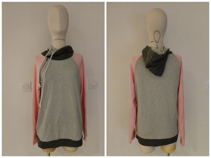 SWEAT ROSE / GRIS LEGER VINTAGE FEMME A MANCHES LONGUES T S/36