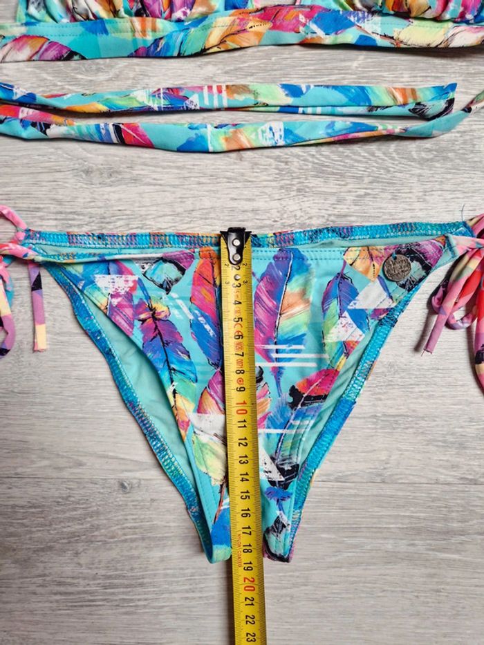 Maillot de bain bikini 2 pièces Banana Moon XS turquoise plumes - photo numéro 4