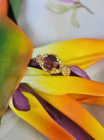 Bague avec sa pierre grenat rouge, acier inoxydable