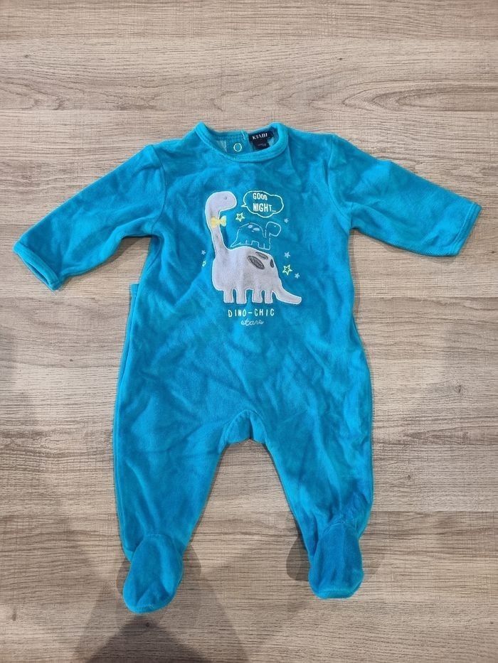 ​Pyjama velours bébé Kiabi 3 mois bleu DINOSAURE Tres Bonne Etat