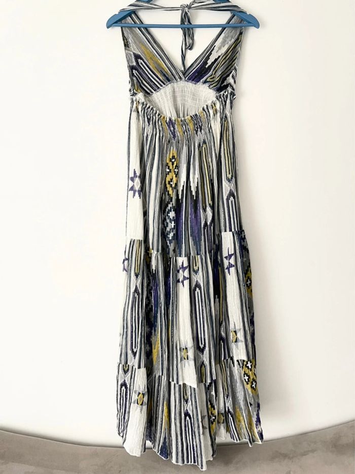 Robe dos nu en 100% coton motif tribal / Aztec / géométrique rebordée de fil argenté - photo numéro 2