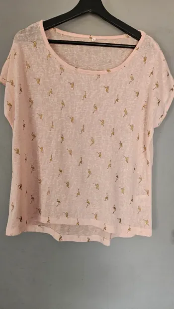 Pull léger rose à flamants dorés- Taille 42/44