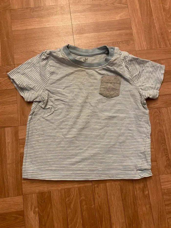 T-shirt marinière à rayures gris et bleu taille 12/24 mois Lupilu