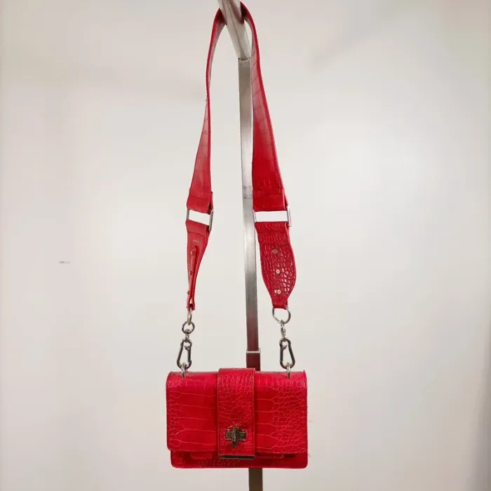 Mini sac bandoulière rouge effet croco – look tendance et structuré S022 - photo numéro 2