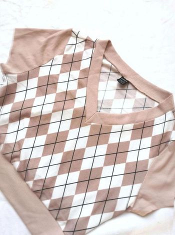 Pull  crop  top Shein  carreaux  manches  courtes  M 38