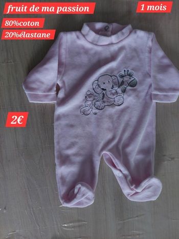 Grenouillère motif éléphant fille 1 mois 