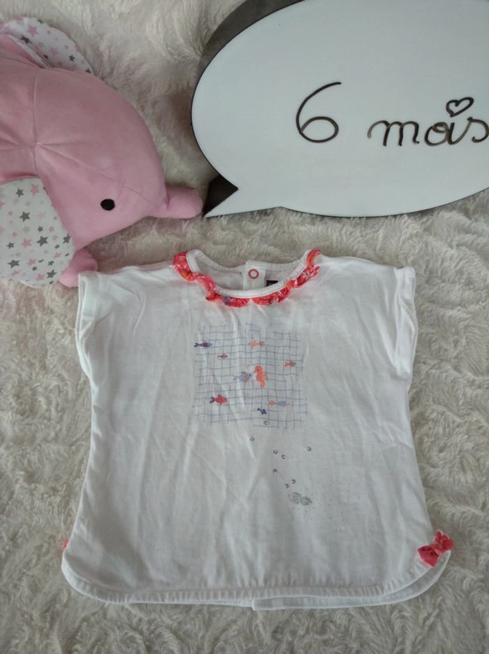 Tee shirt chemise manches courtes Fille 6 mois Poissons Sergent Major Naivonne 100% coton