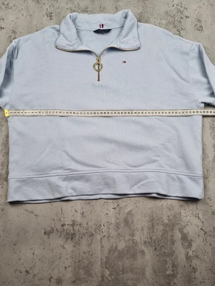 Sweat 1/4 zip Tommy Hilfiger bleu – Taille S Femme (mesures en photos) - photo numéro 6