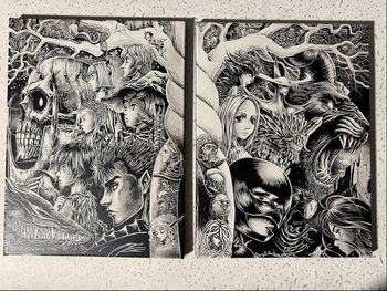 Lot de 2 tableaux Berserk noir et blanc – toiles manga 30x40 cm déco murale épique