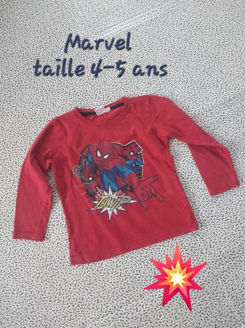 T-shirt manches longues Spider-Man Marvel garçon 4/5 ans – rouge – très bon état