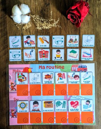 Tableau A4 routine enfant plastifiée camion de pompier