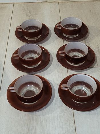 6 tasses et sousoupes Duralex couleur - vintage