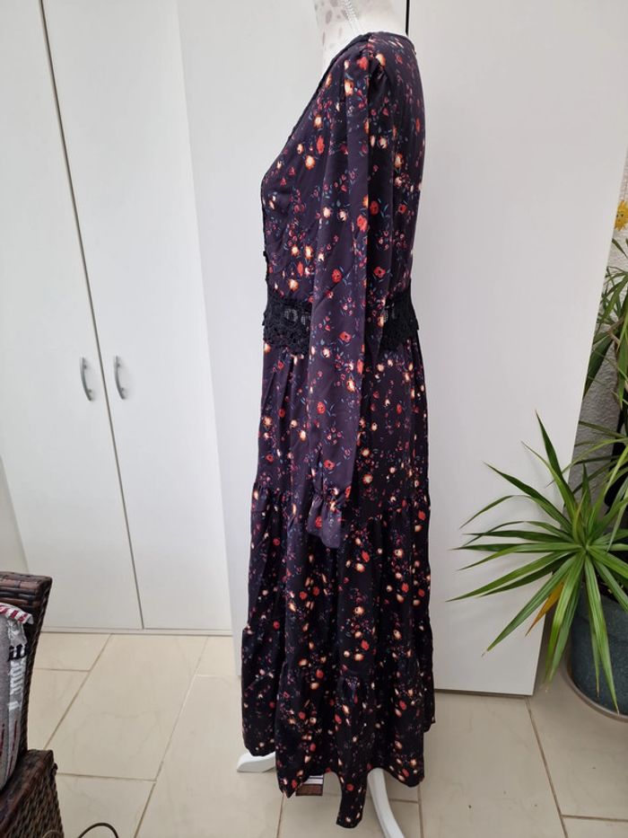Robe Noire Dentelles Imprimé Fleurs Florale Fleurie - photo numéro 5