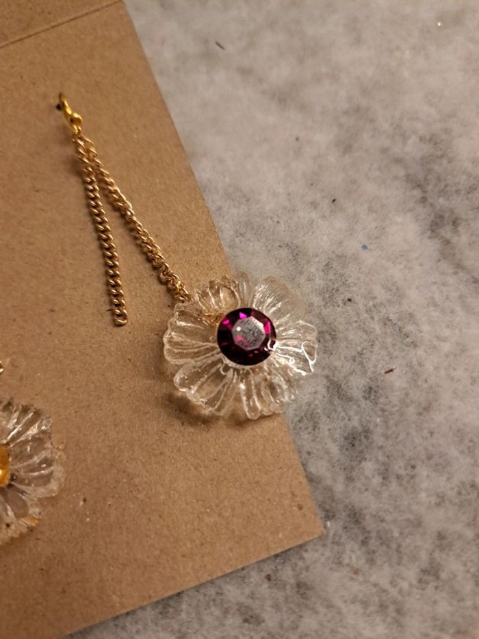 Boucles d'oreilles pendante en résine Marguerite - photo numéro 7