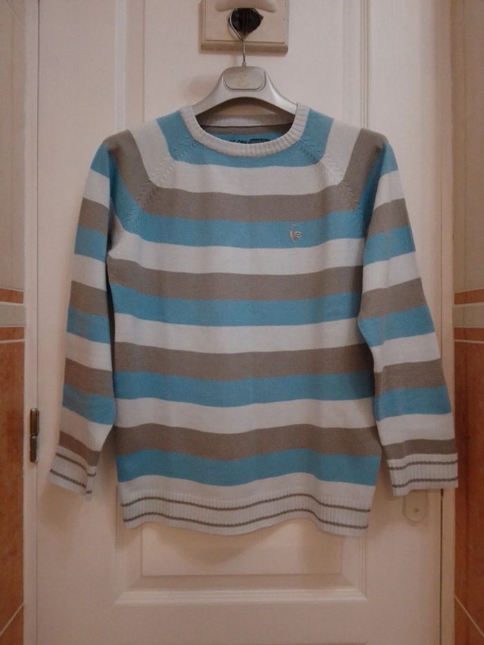 Pull à bandes bleues/grises T.14 ans - Le Coq Sportif
