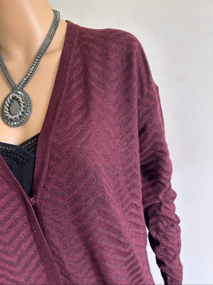 Cardigan bordeaux pailleté mi long Season taille S jamais porté - photo numéro 4