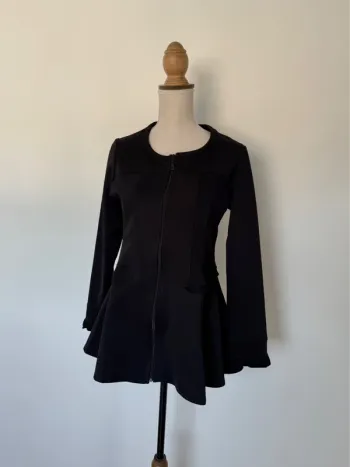 Haut manches noir femme volant cardigan zip blazer tailleur M blouse t-shirt