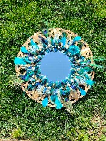 Miroir avec Plumes et Fleurs Séchées 