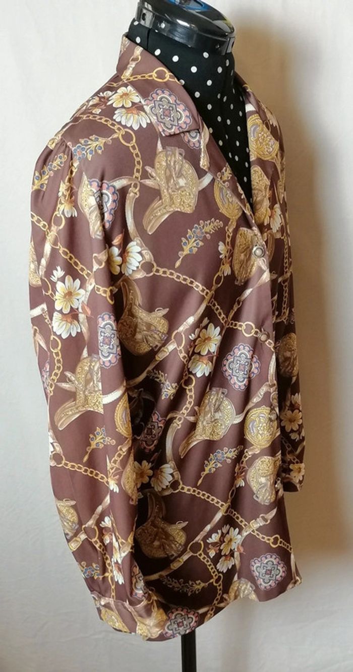 Chemisier bijoux marron doré Taille L Vintage - photo numéro 5
