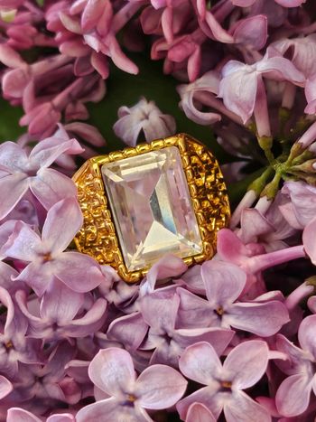 Bague avec pierre topaz transparente en acier inoxydable