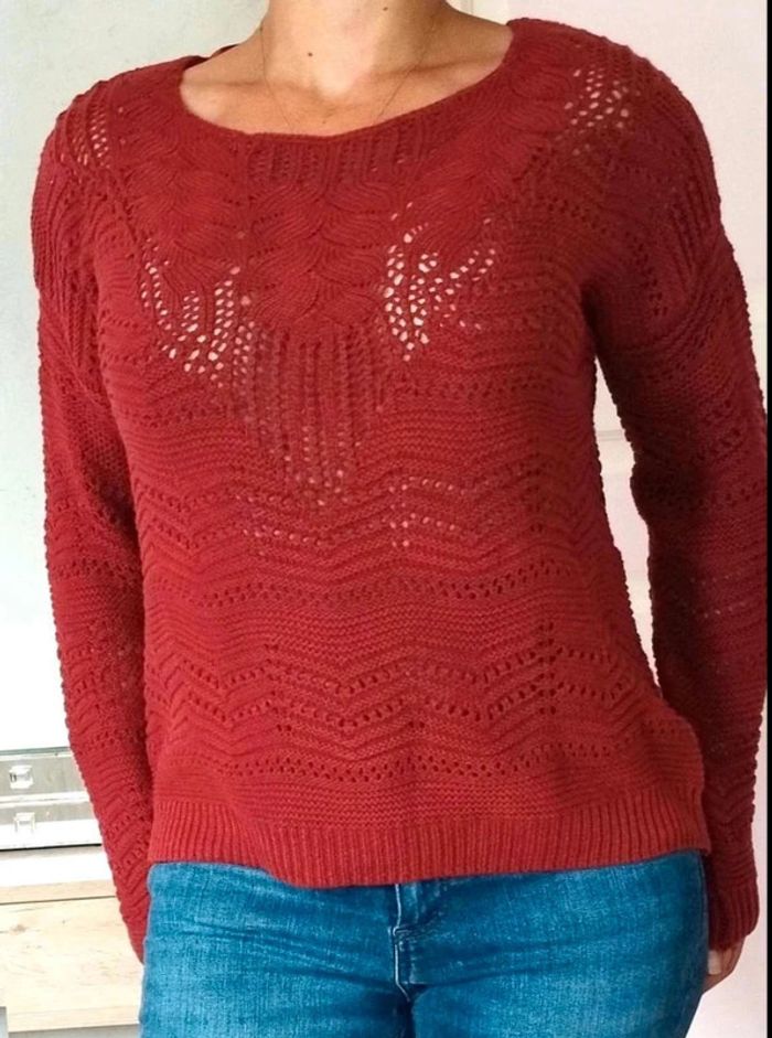 Pull ample  ajouré en maille -  Rouille  -  Etam  XS  - Neuf  étiquette - photo numéro 3