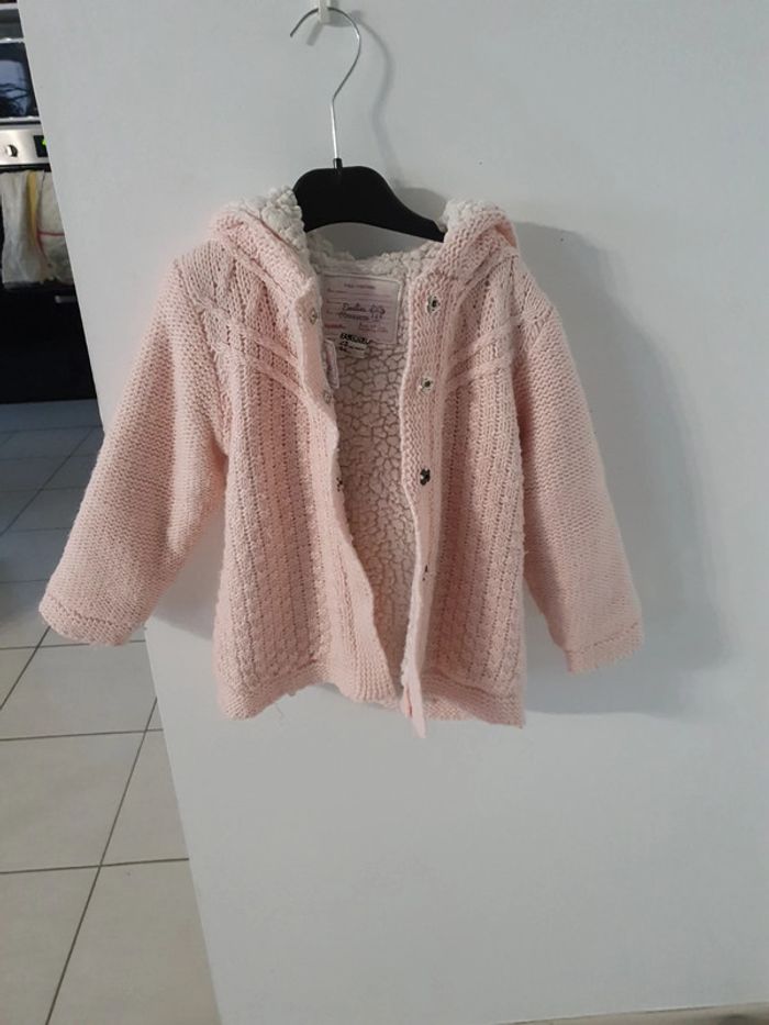 Veste lainage a capuche rose clair tape a l oeil 23 mois - photo numéro 3