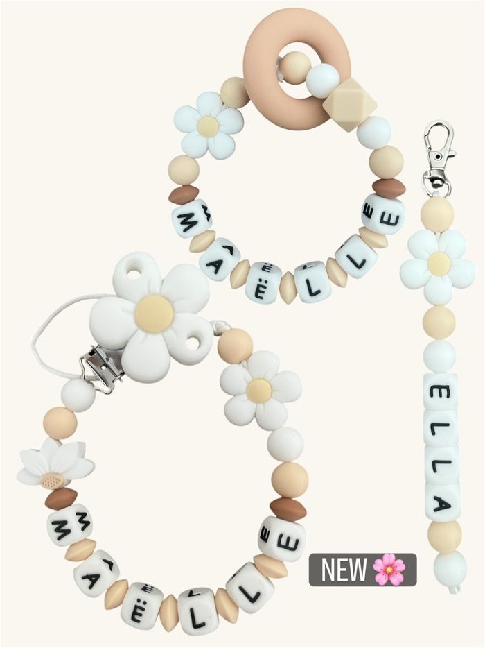 Attache tétine personnalisée Florale fleurs blanches - photo numéro 3