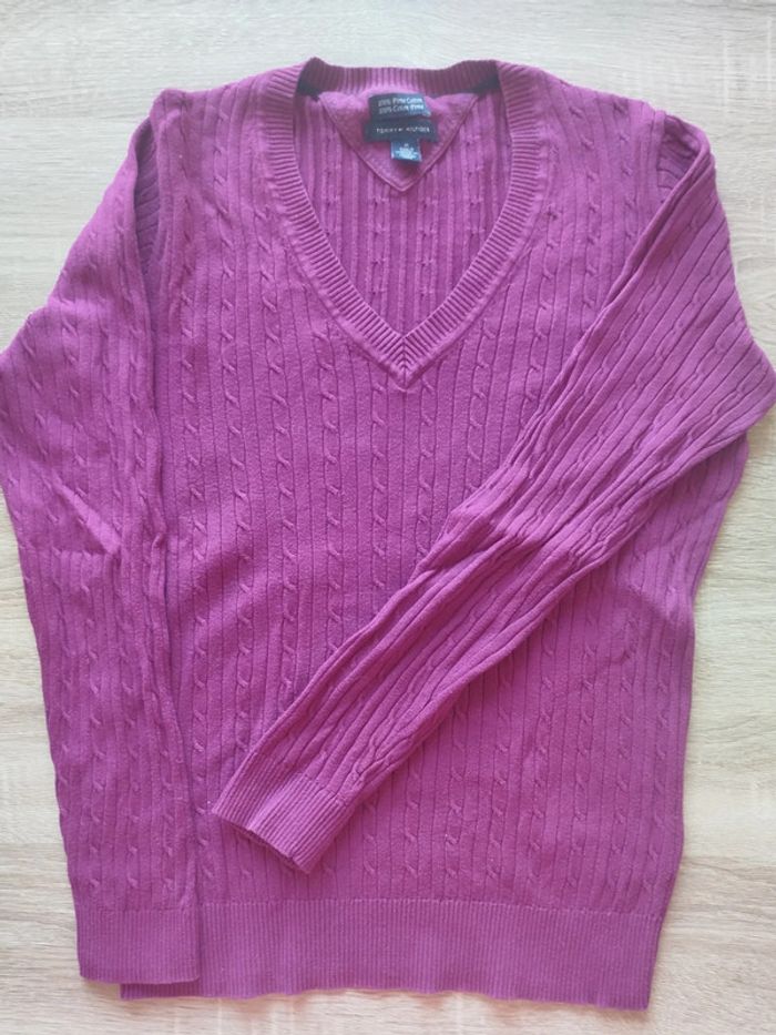Pull fin violet col V torsadé | Tommy Hilfiger | M - photo numéro 2