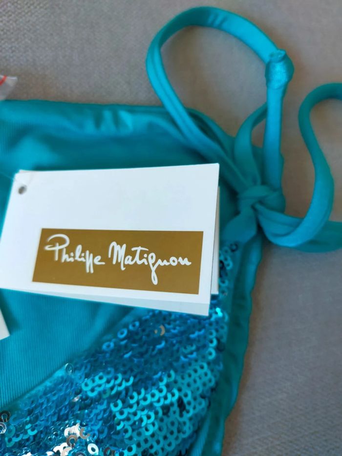 Bas de bikini turquoise à sequins – Philippe Matignon – Taille 36 – Neuf avec étiquette - photo numéro 7