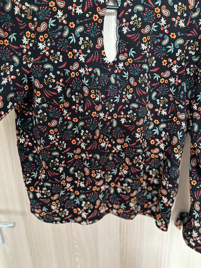 Blouse fleurie manches longues dos ouvert noir multicolore taille 38 Morgan - photo numéro 4