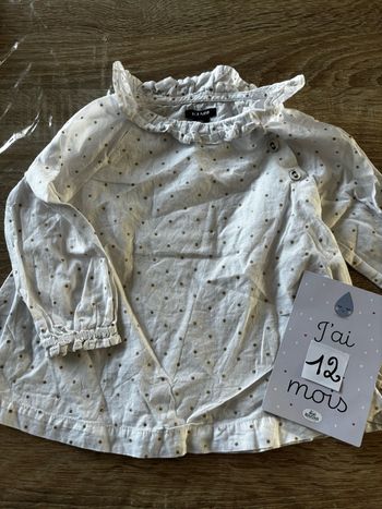 Blouse blanche pois KIABI t.12m