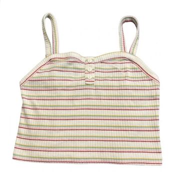 Top débardeur court crop top à bretelle fine motif rayures multicolore 
