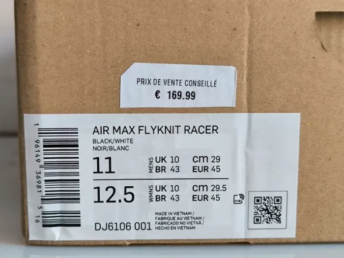NEUF Nike chaussures Air Max FlyKnit Racer (noir / blanc) pointure 45 - photo numéro 12