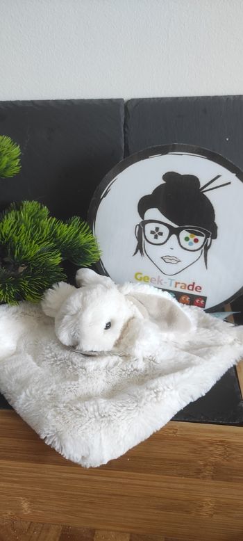 Doudou plat Lapin blanc beige Baby Nat flocon marron beige bn051 carré fourrure